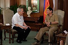 Belmonte (left) meets with President Rodrigo Duterte (right) at Malacanang in 2016 President Rodrigo R. Duterte with Feliciano Belmonte Jr 2.jpg