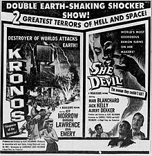 Advertisement from 1957 for Kronos and co-feature, She Devil RKO Palace Theatre Ad - 10 April 1957, New York City, NY.jpg