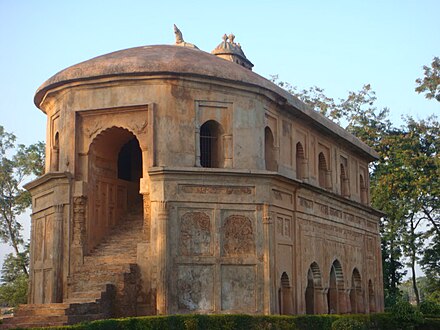 Rong Ghor, a pavilion built by the king Pramatta Singha (also Sunenpha; 1744–1751) in Ahom capital Rongpur, now Sibsagar; the Rang Ghar is one of the earliest pavilions of outdoor stadia in Asia
