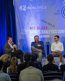 Rensch speaking at the 2022 MIT Sloan Sports Analytics Conference alongside Daryl Morey and Robert Hess. Rensch speaking.jpg