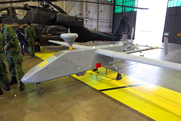 Exercise Forging Sabre 2009, an RSAF's IAI Searcher II UAV parked inside the hangar of Henry Post Army Airfield, United States.