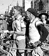 Two male cyclists in profile