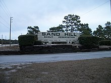 Sign for the entrance to the Sand Hill Scout Reservation in Spring Hill, Florida. Sand Hill Scout Reservation Sign.JPG