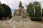 Sand sculpture of tennis player Roger Federer