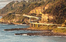 The Sea Cliff Bridge on Lawrence Hargrave Drive bypasses a dangerous section of the Illawarra Escarpment. Sea Cliff Bridge, Wollongong, NSW.jpg