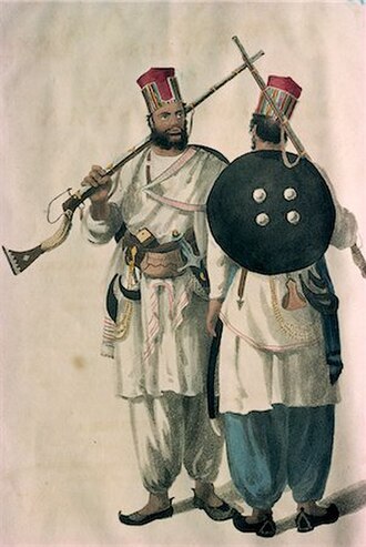 Depiction of two Sindhi infantry soldiers during medieval times