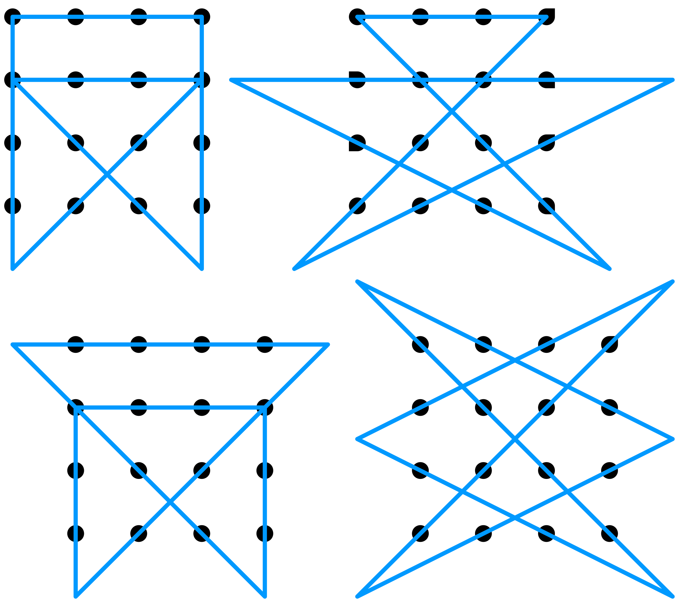 Рисунок 16 точек. • Think-a-Dot головоломка. Nine Dots solution.