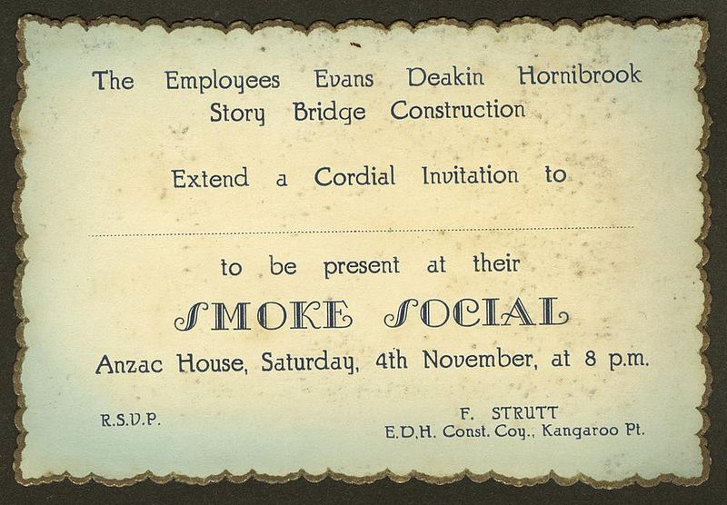 File:StateLibQld 1 242037 Story Bridge Smoke Social invitation card, 1939.jpg