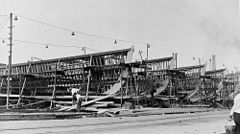 Caçadores submarinos da classe SC-1 sendo construídos no Brooklyn Navy Yard em 1917