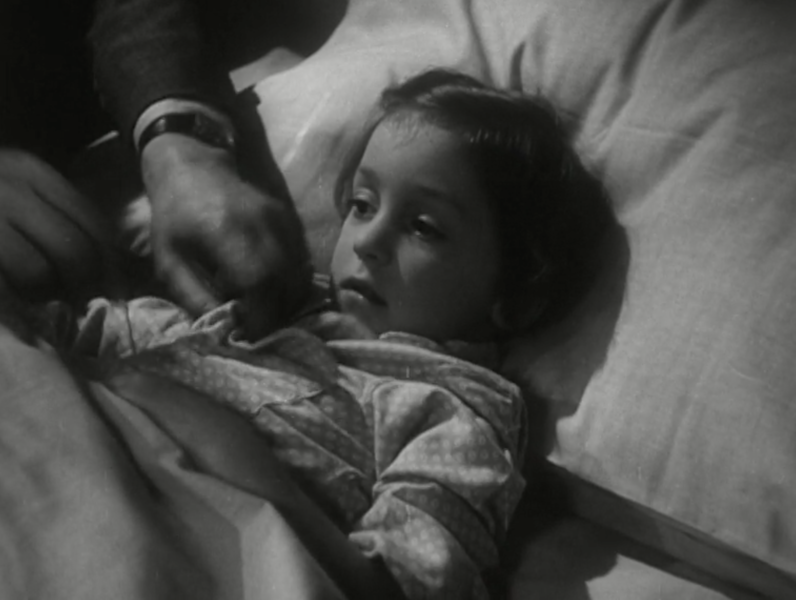 File:Surprise Attack (1951) film- caption from scene of unvaccinated child later diagnosed with smallpox.png