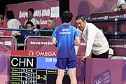 Deutsch: Tischtennis bei den Olympischen Jugendspielen 2018; Tag 9, 15. Oktober 2018; Mixed, Finale, Mixed-Doppel – Miu Hirano (JPN) gegen Sun Yingsha (CHN) 2:3 English: Table tennis at the 2018 Summer Youth Olympics at 15 October 2018 – Mixed Final, Mixed-Double – Miu Hirano (JPN) Vs Sun Yingsha (CHN) 2:3