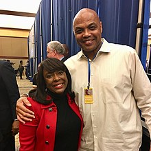 Congresswoman Terri Sewell and Charles Barkley at Doug Jones' election night party in 2017.