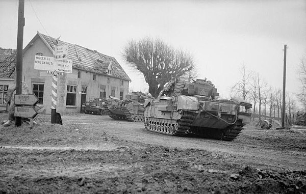 Churchill tanks of the 34th Tank Brigade in the Reichswald during Operation 'Veritable', 8 February 1945.