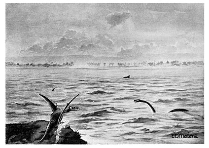 El llac Celestial, il·lustració del llibre El món perdut, d'Arthur Conan Doyle, 1912