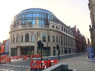 In 2020, Channel 4 opened a new national headquarters in the redeveloped Majestic Building on City Square, Leeds. The Majestic and Quebec Street, September 2020.jpg