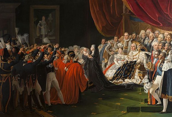 The Duchess of Berry presents her son Henri, Duke of Bordeaux, to the French court and Royal Family.