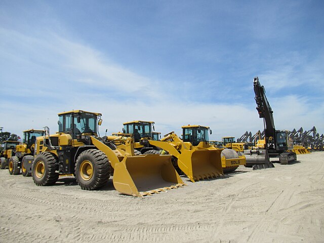 Wheel Loaders and other industrial trucks parked