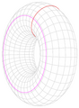 Vòng tròn màu đỏ được quét xung quanh trục định bởi vòng tròn màu hồng.