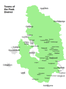 Towns around the Peak District Towns of the Peak District.png
