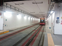 Tram nella fermata sotterranea Mestre FS in direzione Marghera