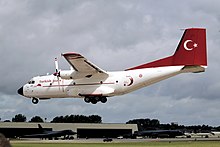 Turkish Air Force Transall C-160D lands at RIAT 2008. This is the support aircraft for the Turkish Stars aerobatic team. Turkish air force transall c-160d landing arp.jpg