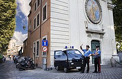 Two Carabineer on the Tiber Island (Isola Tiberina) Rome, Italy