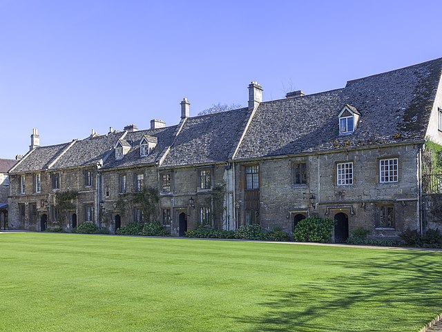 Front view of medieval cottages.