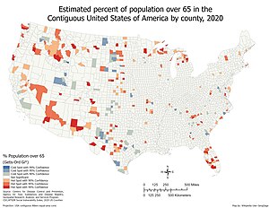 USA Contiguous Population Over 65 2020