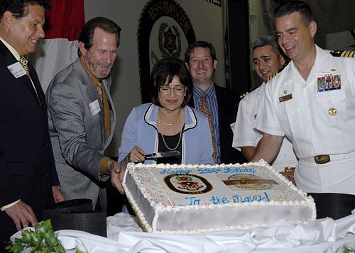 Mary Salas and National City Mayor Ron Morrison celebrating the United States Navy's 234th birthday in 2009