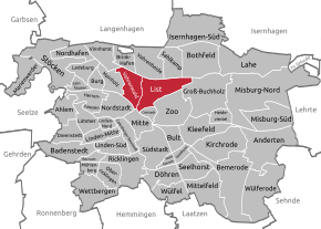 Hanover, Vahrenwald-List district highlighted