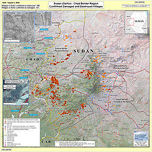 Destroyed Darfuri villages as of August 2004
(Source: DigitalGlobe, Inc. and Department of State via USAID) Villages destroyed in the Darfur Sudan 2AUG2004.jpg