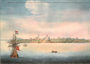 View of Buenos Aires from the Río de la Plata, painted by an anonymous Dutch sailor c. 1628.