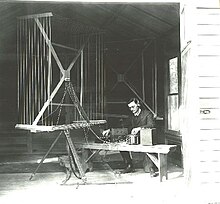 W.G. Wade of the National Bureau of Standards uses a large multi-loop antenna to perform RDF in this 1919 photo. This is a fairly small unit for the era. Wade performing RDF.jpg