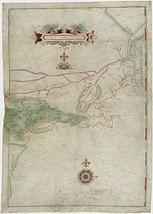 A map based on Adriaen Block's 1614 expedition to New Netherland, featuring the first use of the name. It was created by Dutch cartographers in the Golden Age of Dutch exploration (c. 1590s-1720s) and Netherlandish cartography (c. 1570s-1670s). Wpdms aq block 1614.jpg