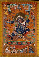 Yama, Tibet, 17th- or early 18th-century. Over six feet high, this was originally one of a set of protective deities.[5]