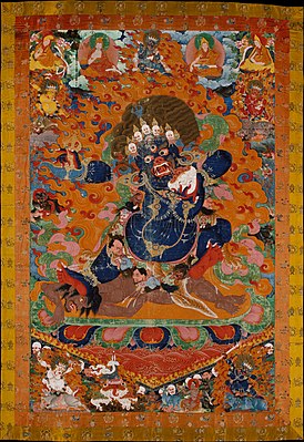 Yama, Tibet, 17th- or early 18th-century. Over six feet high, this was originally one of a set of protective deities.[19]