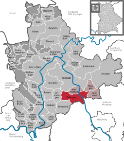 Poziția Zellingen pe harta districtului Main-Spessart