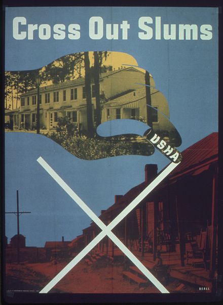 USHA poster, "Cross out slums"