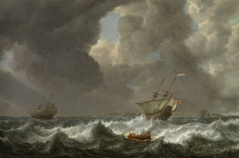 File:'Dutch Merchantmen in Rough Seas off a Rocky Coast' by Simon de Vlieger.jpg
