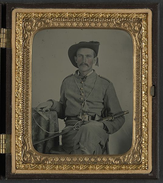 File:(Unidentified soldier in Maryland Confederate cavalry uniform with sword and pistol) (LOC) (14378974558).jpg