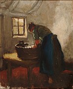 Vrouw aan de wastobbe, schilderij, collectie Jakob Smitsmuseum