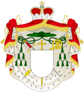Arms of a Prince-Bishop with components from both princely and ecclesiastical heraldry. 05 CoA Prince-Bishop 02 - mantle no scroll.png