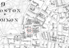 Detail of map of Boston, showing Park Theatre, 1886