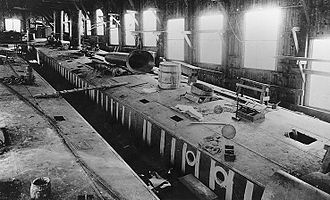 The ship under construction at the George Lawley & Son shipyard 1900 USS DeLong Boston LawleyShipyard h64059.jpg