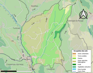 Barevná mapa znázorňující využití půdy.