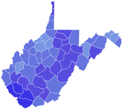 1994 United States Senate election in West Virginia results map by county.svg