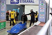 Deutsch: Bob-Europacup 2018/19; Station 1 in Altenberg, 2er-Rennen Nummer 1, Lauf 1 English: Bobsleigh Europe Cup 2018-19 in Altenberg - 2-man Race 1, first run