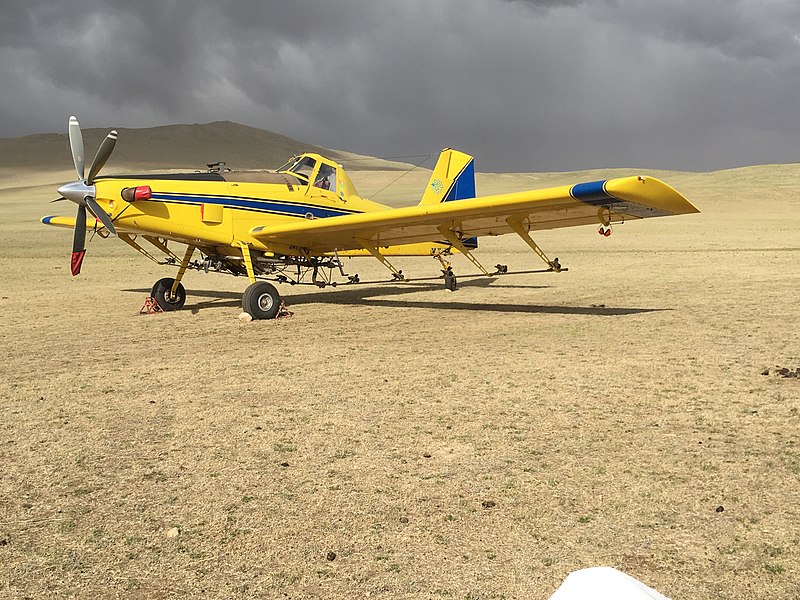 File:2017. Air Tractor plane that belongs to the Mongolian Forest Research Development Center, a state-owned enterprise, and is used for aerial applications of forest pesticides. Near Erdenet, Selenge Province, Mongolia. (38686077645).jpg