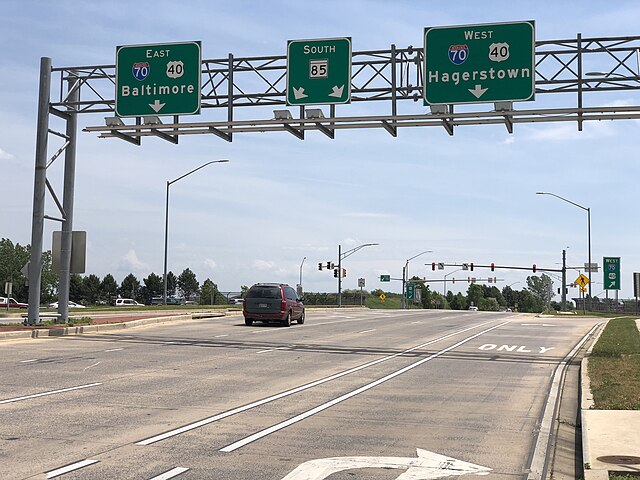 MD 85 southbound at I-70/US 40 in Frederick