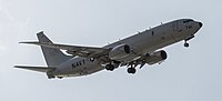 A Boeing P-8 Poseidon, tail number 168761, on final approach at Kadena Air Base in Okinawa, Japan. It is assigned to Patrol Squadron 45 (VP-45) at NAS Jacksonville, Florida, United States.